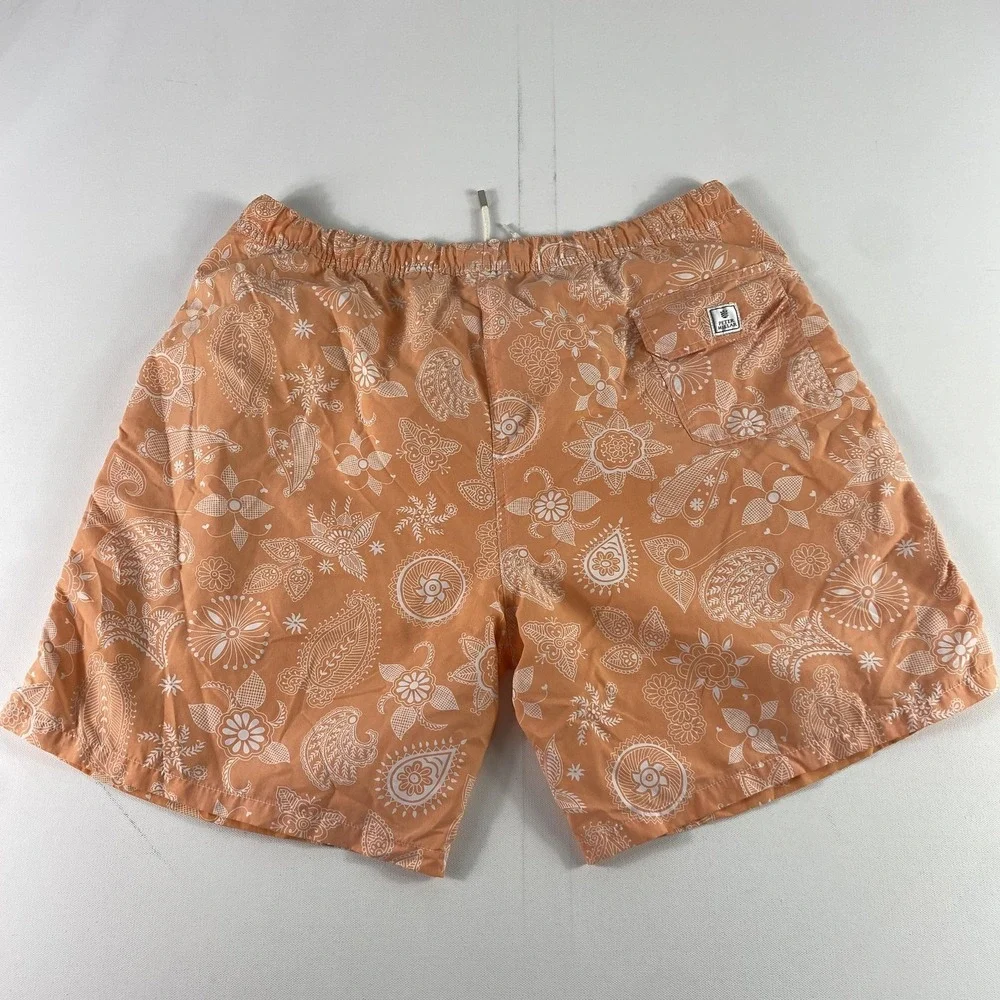 Peter Millar Swim Shorts Mens XL Orange White Floral‎ Paisley Board Trunks Beach